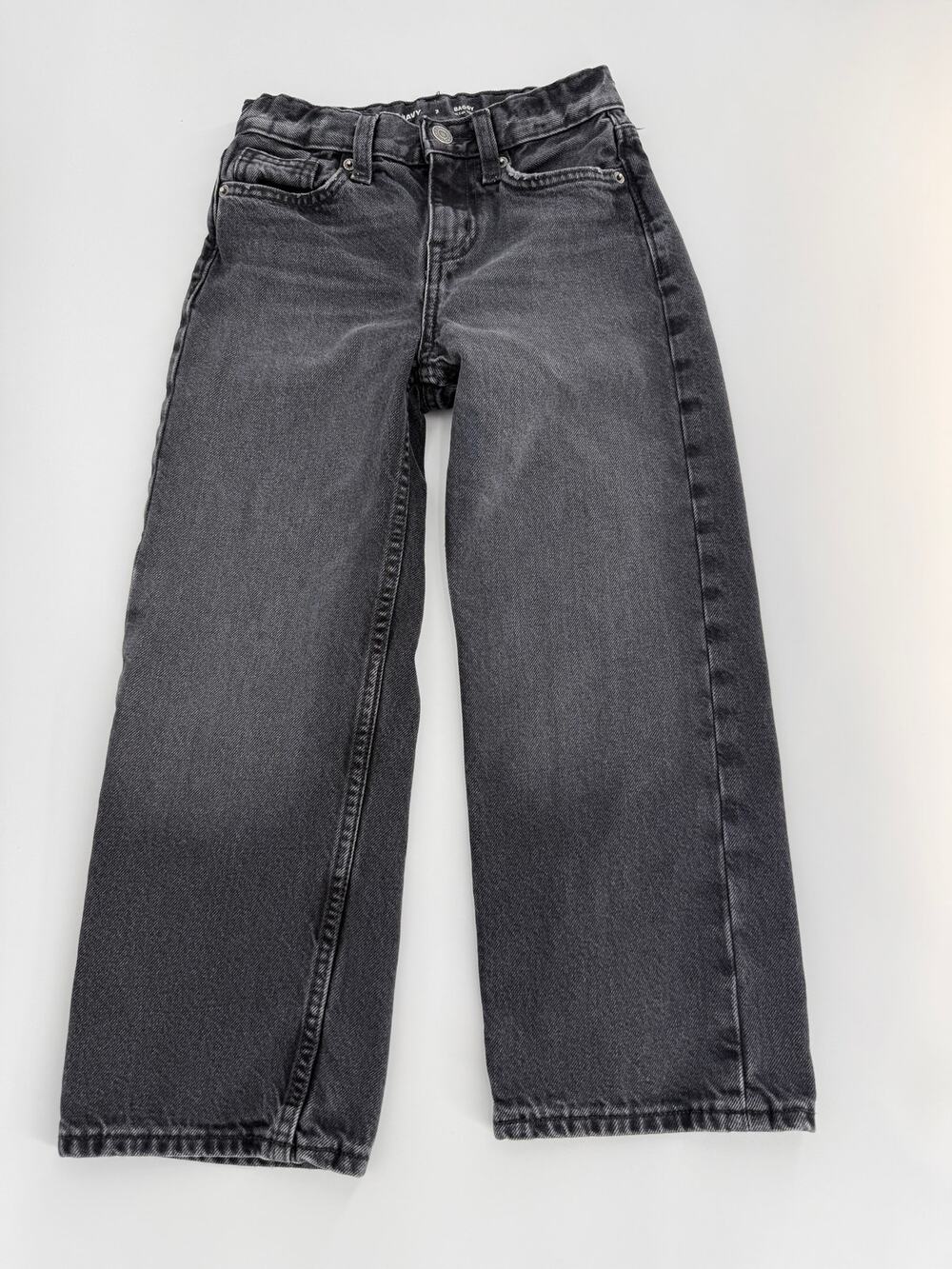 Old Navy Boys Baggy Jeans Size 7 Black Gray Built In Tough Cotton Denim Pants
